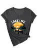Lake Life Site Independente Europeu e Americano Ebay Camiseta Feminina Fashionável e Confortável com Decote V de Manga Curta Camada Base Comércio Exterior