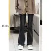 Jeans Bootcut Negros de Borde Crudo para Mujer en Otoño e Invierno Forrados de Felpa y Engrosados Talla Grande mm Aspecto Adelgazante Cintura Alta Elásticos Pantalones Acampanados