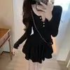 Vestido de encaje estilo coreano retro con cintura ajustada adelgazante para mujer, falda interior sexy plisada de primavera y otoño