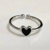Anillo K-Style de Plata Tailandesa con Corazón Negro y Escamas para Mujer Moda Retro Creativo Abierto Empalmado Anillo para Dedo Índice Trendy
