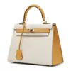 2025 Bolso Kelly Bloque de Color Bolso de Mano de Cuero Genuino Bolso de Hombro de Piel de Vaca Estampada en Palma Bolso Cruzado Moda Simple Transfronteriza