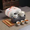Conjunto de Chá de Viagem Forno Ru Portátil para Exterior Cerâmica Conjunto de Xícaras de Chá Rápidas Um Bule Três Xícaras Equipamento para Beber Chá Conjunto de Chá Kung Fu de Alto Padrão