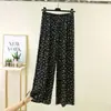 Pantalones de pierna ancha de algodón para mujer de verano Cintura alta Cintura elástica Rayón floral Largos Sueltos Tallas grandes Adelgazantes Casuales