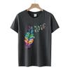 Exclusiva Transfronteriza de Amazon Camiseta de Algodón Poliéster CVC con Estampado de Libélula Pluma Holgada para Mujer Estilo Europeo y Americano Manga Corta Artículo Popular Transfronterizo