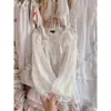 En stock, Conjunto de tres piezas transparente estilo japonés nostálgico: Blusa con volantes, Camisola rosa, Conjunto de falda para superponer