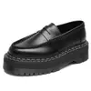 Mocassins Listrados Duplos Brancos Transfronteiriços, Sapatos Femininos da Moda para o Trabalho em Couro Genuíno de Cano Baixo, Sola Plataforma, Sapatos Estilosos para Estudantes com Solado Grosso