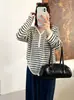Top de punto a rayas con capucha versátil para mujer talla grande para mujer Otoño 2026 para mujeres de talla grande Simple Holgado Casual