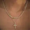 Colar Cruz de Diamante Europeu e Americano Transfronteiriço Três Camadas Cobre Banhado 14K Corrente Japonesa Corrente Caixa Colar em Camadas para Mulheres