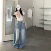 Jeans casual americano retrô de cor clara com efeito desgastado para mulheres, design de primavera, marca da moda, calça longa larga solta lavada