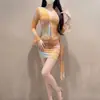 Maiô Biquíni Transparente com Trama Degradê, Maiô Duas Peças Sexy com Mangas Longas e Proteção Solar, Maiô Feminino Emagrecedor para Férias
