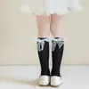 Sapatos, Meias de Algodão para Meninas, Meias Longas Finas de Renda com Laço Grande, Meias Slouch Fofas Lolita para Primavera e Verão