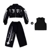 Conjunto de Ropa de Jazz para Niñas Top Corto Negro Pantalones de Pierna Ancha Set Jazz Fresco Elegante Desfile de Moda Traje de Escenario de Primavera