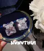 Joyas: Aretes Colgantes de Cristal con Encaje y Moño, Diseño de Alta Gama para Mujeres Ricas, Aretes de Flor de Begonia con Diamantes Brillantes