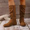 Nueva colección otoño/invierno de botas de gamuza para mujer hasta la pantorrilla con cremalleras laterales, puntera redonda y efecto adelgazante, en estilo europeo y americano