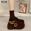Cuero Genuino Suela Gruesa Tacón Oculto Cobertura Total Sin Cordones Zapatos Birkenstock para Mujer Otoño 2026 Nuevos Mocasines Perezosos Retro