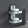 Caixa de sabonete de parede, prateleira de drenagem sem furos, tamanho grande de camada dupla, para banheiro e lavabo doméstico, porta-sabonete criativo