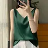Camisola de Cetim de Seda com Alças Duplas Colete Feminino Verão 2024 Novo Estilo Curto Slim com Decote em V Top Interno Camiseta