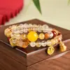 Pulseira de Agata Amarela de Cristal Natural Atacado com Múltiplos Cristais e Forma de Abóbora, Pulseira Feminina Nova Estilo Chinês Original Moda Criativa Cultural