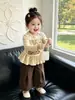 Traje de Niña FHW con Estampado de Conejo de Dibujos Animados, Conjunto Dulce de Dos Piezas con Top de Manga Larga con Volantes y Pantalones de Pierna Ancha para Primavera y Otoño