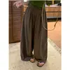 Calça de perna larga com cordão, xadrez pequeno retrô estilo coreano para primavera e outono, nova coleção 2026, modelagem solta, cobre o quadril, emagrece e com caimento fluido, casual