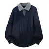 2026 Nuevo Jersey de Punto Falso de Dos Piezas Transfronterizo Otoño/Invierno para Hombre con Cuello de Solapa, Tallas Grandes Moda Casual de Punto