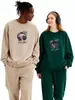 Sudadera de Algodón Pesado para Parejas, Corte Holgado, Cuello Redondo, Sin Capucha, Pulóver, Versátil, Cálida, Prenda Superior Estampada para Otoño e Invierno