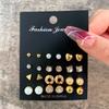 Juego de Aretes de Cadena de Círculo de Metal Europeo y Americano Juego de 6 Piezas Creativo Elegante Transfronterizo Pin de Corazón Aretes de Mariposa para Mujer