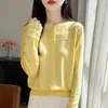 Cárdigan de punto hueco de otoño transfronterizo para mujer con cuello de encaje, nuevo cuello redondo, corte holgado, versátil, abrigo fino de lana de hilo fino