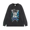 Camiseta Negra Desgastada Algodón Puro Oversize Anime Japonés Estilo Callejero Unisex Casual Cuello Redondo Manga Corta Transfronterizo
