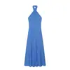 Bestseller Transfronteiriço AliExpress Primavera 2026 Novo Vestido Feminino Liso com Gola Halter e Tiras Cruzadas 7894712
