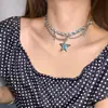 Subcultura Hot Girl Cadena de Cuello con Cruz de Estrella Azul Collar de Cuero Cadena para Clavícula de Mujer Accesorios Y2K Estilo Nuevo