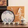 Estilo Paisaje Tendencia Nacional Juego de Té de Cerámica con Bandeja de Té, Juego Completo en Caja de Regalo, Regalos Culturales y Creativos al por Mayor
