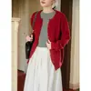 Suéter Rojo Retro para Mujer Primavera Otoño Invierno Ajustado Capa Interior Capa Base Top de Punto Cárdigan Chaqueta Amarillo Negro