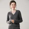 Primera línea prêt-à-porter cuello en V suelto de manga larga jersey de punto camisa base otoño e invierno cálido fino suéter de cachemira suéter para mujer mujer