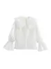 Nueva Camisa Blanca de Manga Larga Dulce de Primavera Diseño de Cárdigan con Cuello de Muñeca Femenino Top Chic de Nicho