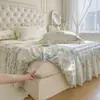 Saia de Cama de Algodão Puro Estilo Coreano Peça Única 2025 Novo Estilo Saia de Cama Cobertura Lençol de Cama Totalmente Algodão com Borda de Saia Cobertura de Cama Antiderrapante Conjunto de Quatro Peças