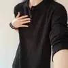 Camiseta de manga larga texturizada estilo "old money" para hombre, sudadera americana de alta gama para otoño, polo de punto de corte limpio.