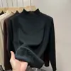 Nueva Camisa Base de Cuello Alto Medio Estilo Otoño e Invierno para Mujer, con Forro de Felpa, Suéter Engrosado y Elegante, Tejido de Punto de Felpa Integrado
