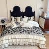 Sábana de algodón encerado de cuatro piezas estilo princesa coreana de clase A, funda de edredón con lazo, ropa de cama, regalo de boda, transmisión en vivo