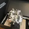Bolsa Saco com Cordão Estampa Leopardo para Mulheres 2025 Nova Verão Corrente Zebra Estampa Bolsa de Ombro Estilo Pérola Pequena Bolsa