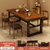 Mesa y Silla Combinadas para Restaurante Estilo Industrial Hierro Rectangular Restaurante de Barbacoa Restaurante de Fideos Mesa de Comedor Barra Madera