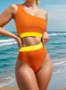 2026 Novo Atacado Transfronteiriço à Vista Comércio Exterior Moda Praia Cor Blocada Uma Alça Cintura Alta Biquíni Sexy Biquíni de Duas Peças Atacado