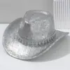 Chapéu de Coco Decorado com Diamantes em Forma de Gota d'Água para Exterior Chapéu de Cowboy Ocidental Circunferência da Cabeça Grande Chapéu de Jazz Retrô para Festa