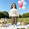 Conjunto Infantil Doce Novo Moletom Soltinho Cartoon Calça Jogger Estampa de Leopardo Conjunto Casual Coreano Infantil de Duas Peças