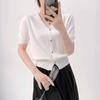 Top de Moda Feminino Simples de Alta Qualidade, Gola V, Versátil, Design de Seda Fresca de Verão, Malha de Manga Curta, Estilo Francês
