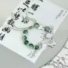Pulsera de Impresión Li Lianhua de la Casa del Loto Estilo Xiaohongshu, Diseño Nicho, Pulsera de Perlas Verde Fresco, Moderna