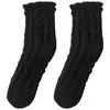 Calcetines de forro polar de coral para otoño e invierno para mujer, calcetines gruesos y cálidos para el suelo con forro polar, de media pantorrilla, color liso, diseño trenzado retro, calcetines para dormir