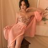 Diversão noturna traje antigo flor bêbado roupa chinesa tentação terno pijama feminino sexy antigo barriga uniforme chiffon transparente camisola