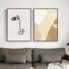 Pintura decorativa estilo nórdico figura de línea abstracta simple para pared de fondo de sala de estar pintura colgante mural para área de ocio de oficina