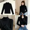 Nuevo Top Base de Invierno Otoño 2026 para Mujer con Bordes Fruncidos, Cuello Semi Alto, Manga Larga, Color Sólido, Corte Ajustado, Top Térmico Cálido